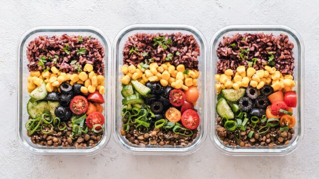 flat lay photography of three tray of foods